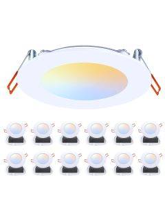 OREiN 6 Inch Dimmable LED Canless Recessed Light with Junction Box - 5cct, 12 Pack